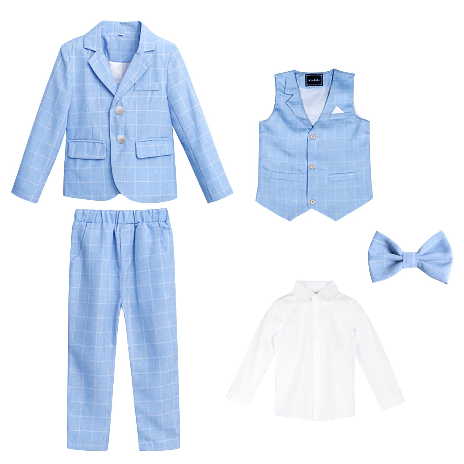 3/4/5 Piezas Traje de Boda para Niño Gentleman Ceremonia Conjunto, Blazer, Pantalón,Camisa, Chaleco de Vestir, Pajarita