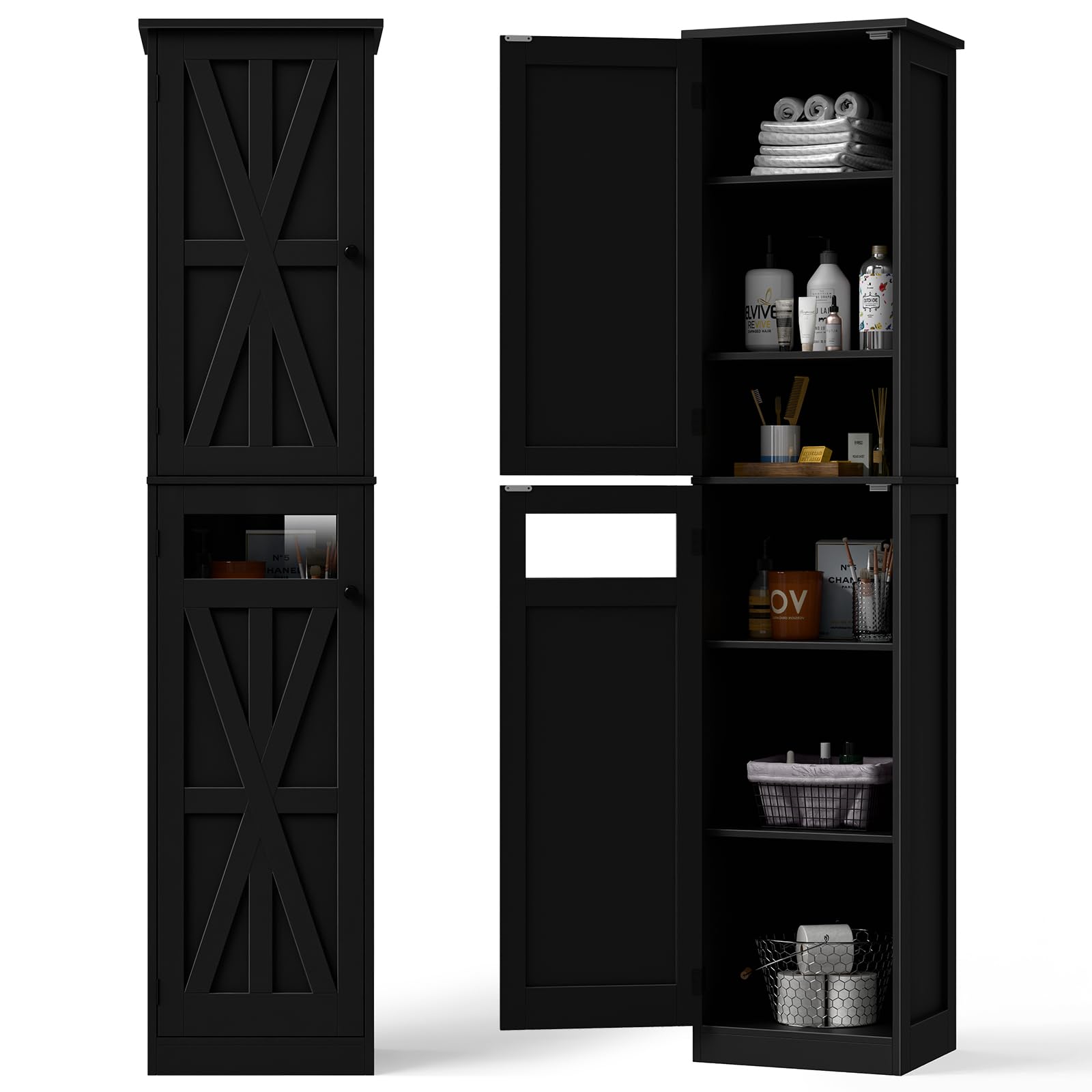 Vabches Tall Bathroom Cabinet, Slim Bathroom Storage Cabinet with Adjustable Shelves and 2 Doors, Narrow Floor Storage Cabinet for Bathrooms, Kitchen,