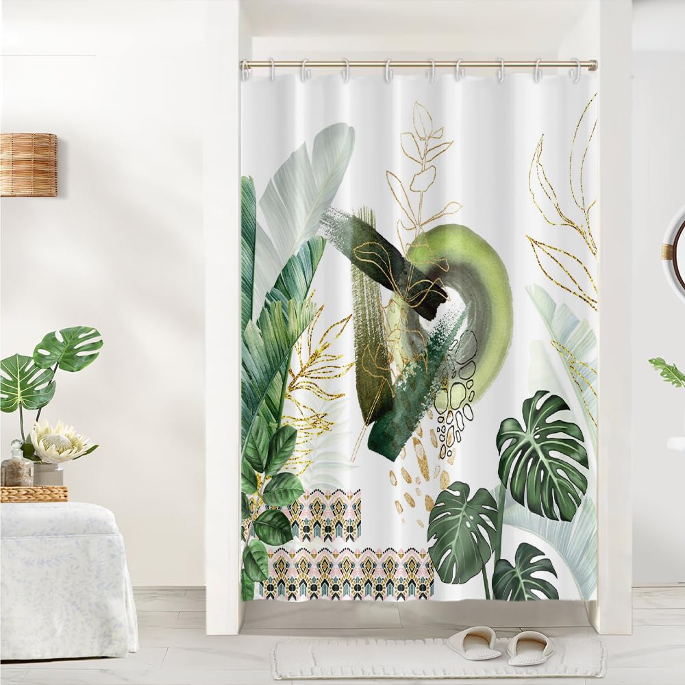 Cortina de Ducha de Hoja Eucalipto, Cortinas de Ducha Verde Oro Abstracto Planta Cortinas de Baño Antimoho Impermeable Lavable Tejido de Poliéster Cortina Ducha con 12 Ganchos 120x200cm — view 117