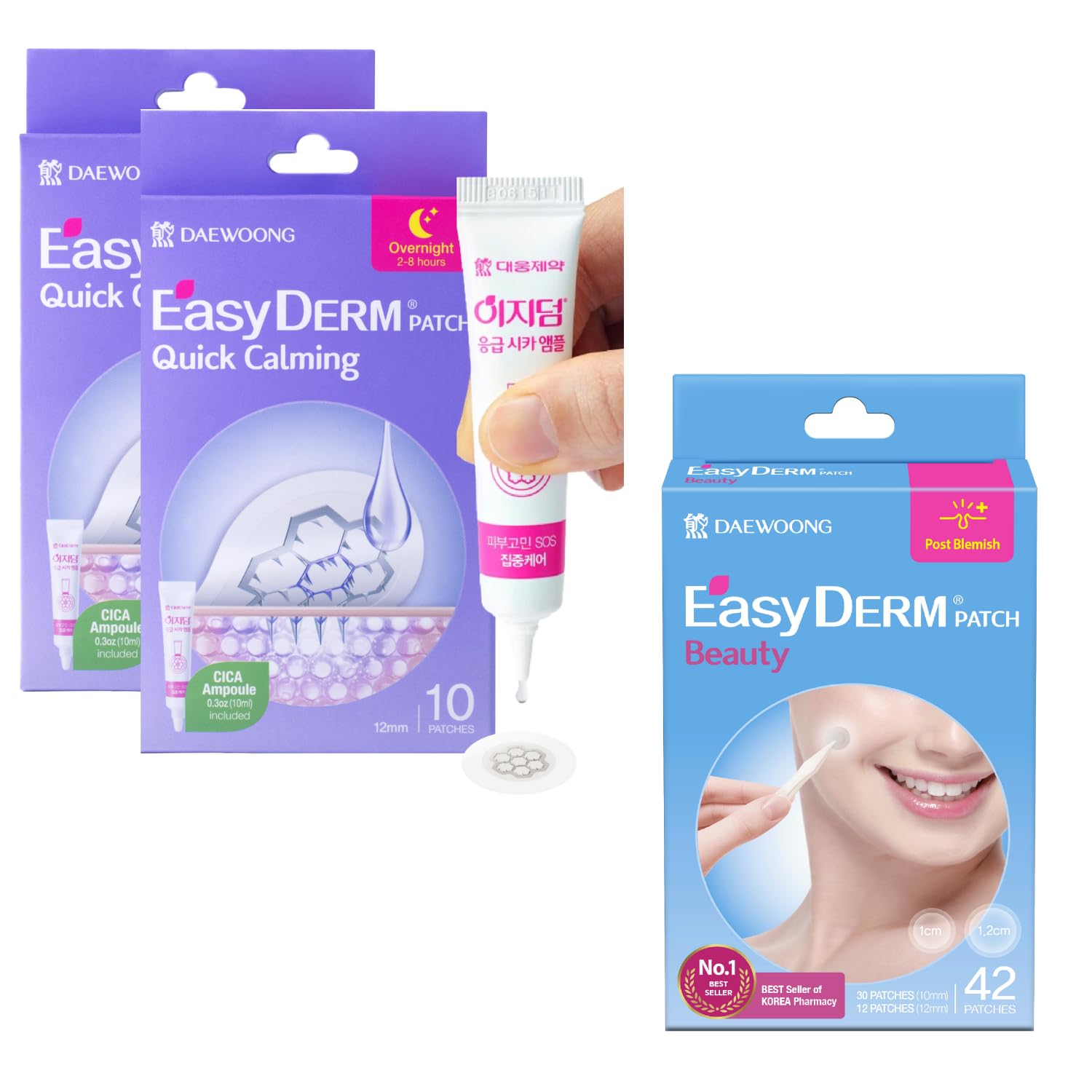 EasyDerm Quick Calming Patches 20 Patches and Beauty Patch 42 Counts 100 Hydrocolloid Pimple