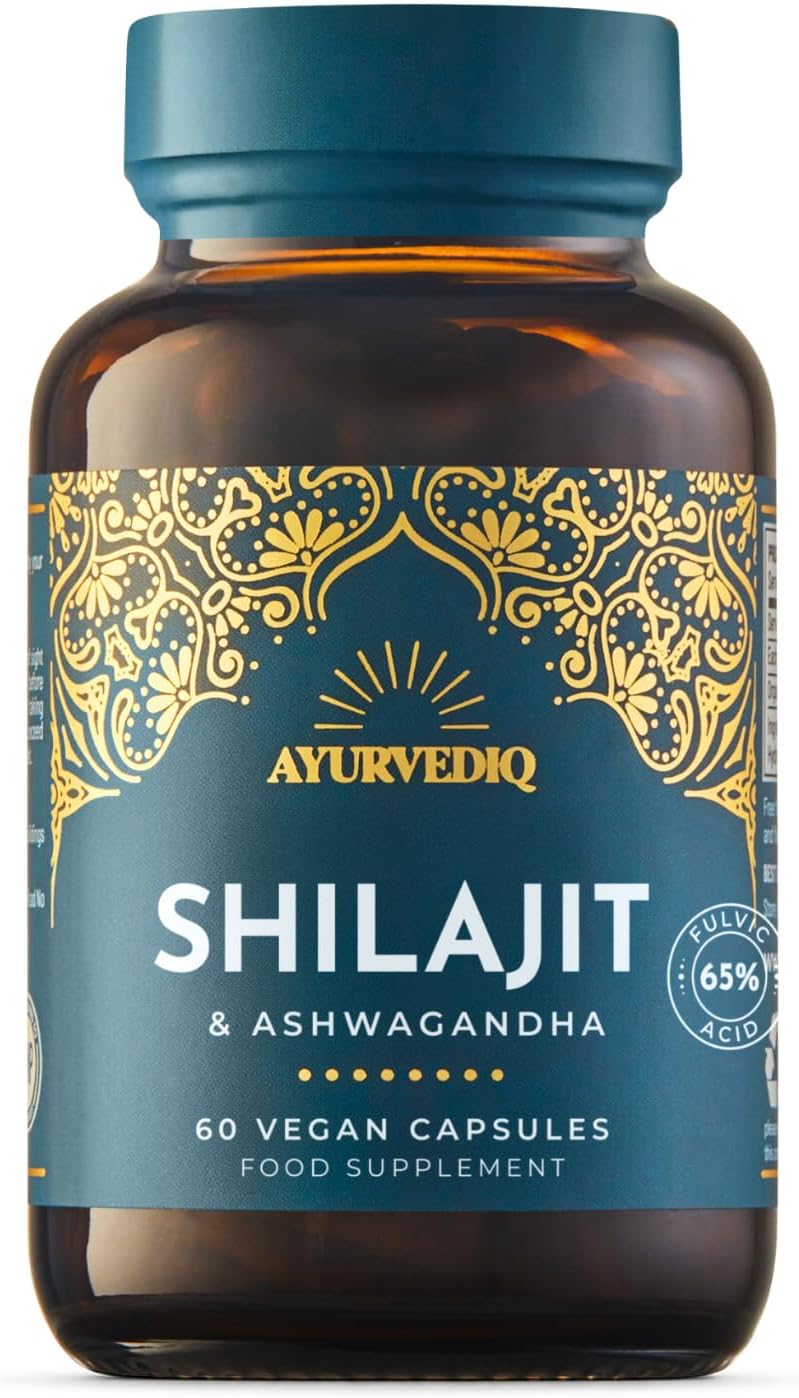 Ayurvediq Shilajit & Organic Ashwagandha 65% Fulvic Acid, 60 Vegan Capsules