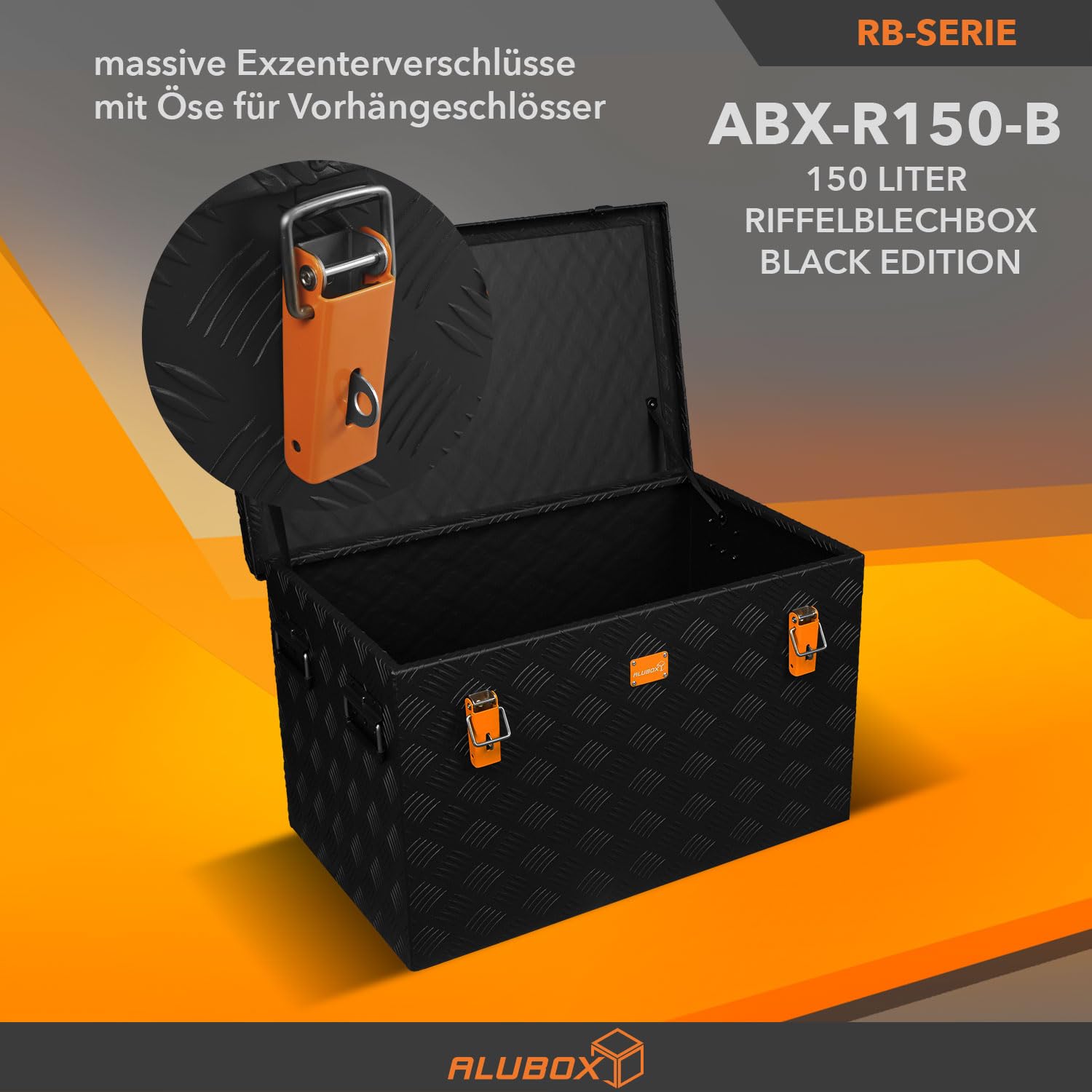 Alubox - STRONG - BLACK EDITION - Alu- Riffelblechkiste - ABX-R150 Metallkiste 3mm - 150 L -