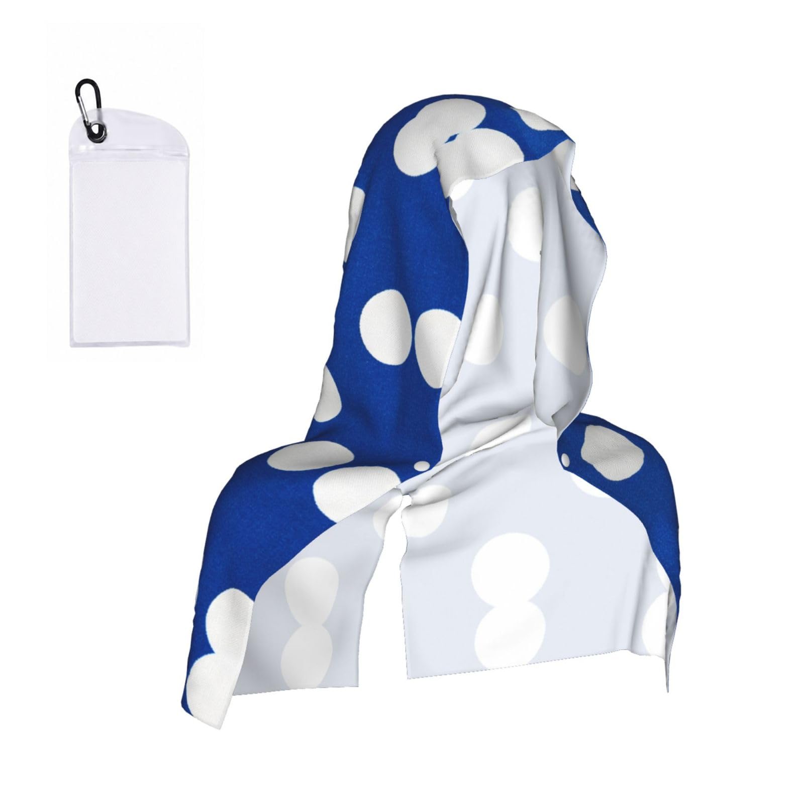 CNTDBU Navy White Dot Cooling Towel Hooded-Instant Chill Neck Cover for Sports, UV Cooling Rag for Running Gym