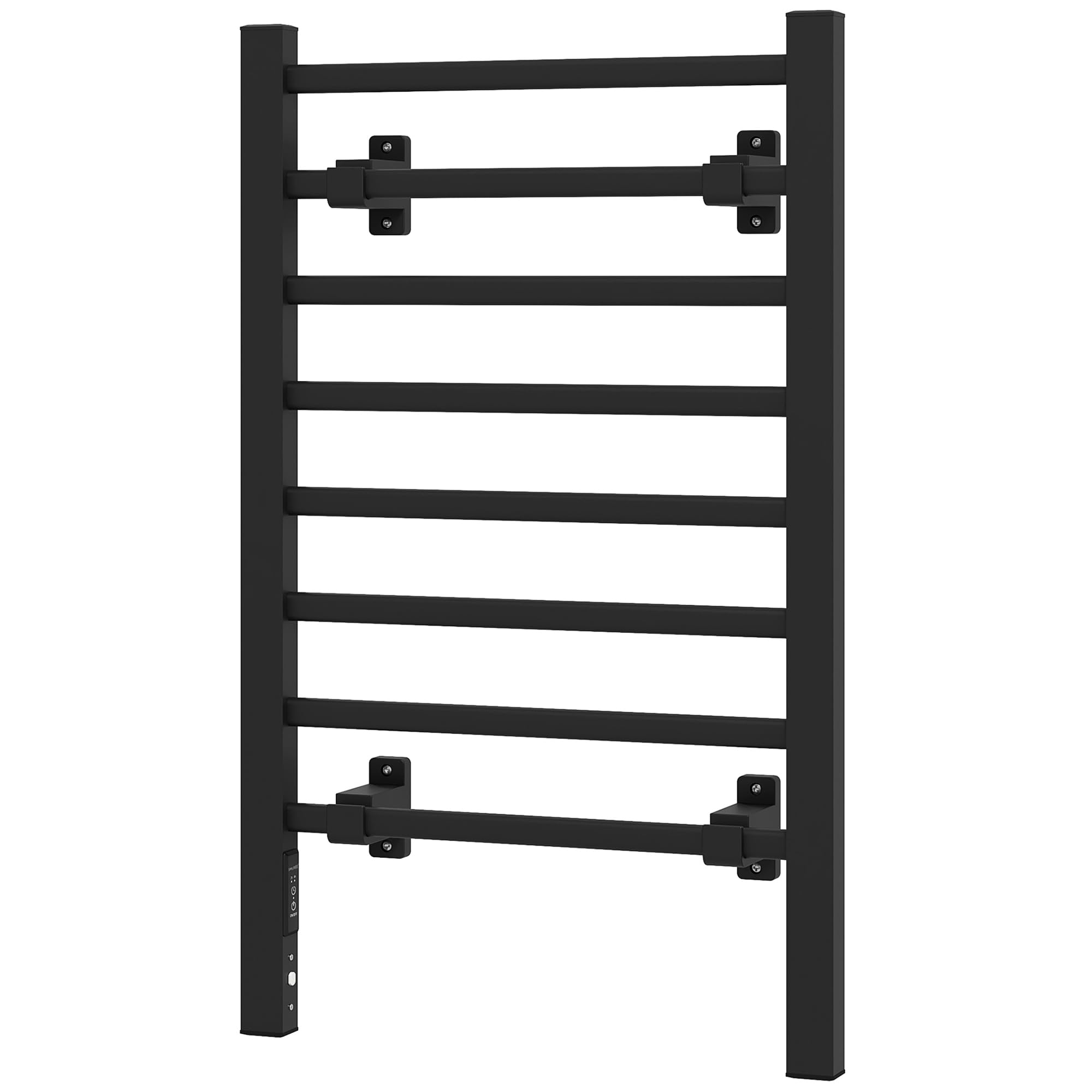 HOMCOM Calorifero Scaldasalviette da Terra o Parete 150W 53x35x90cm Nero | Porta Asciugamani Riscaldato Elettrico per Bagno, Lega di Alluminio, 8 Barre, Timer da 2 o 4 Ore, Resistente all'Acqua