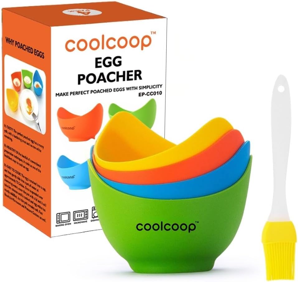 COOLCOOP Silicone Egg Poacher Cups Egg Poacher with Oil Brush