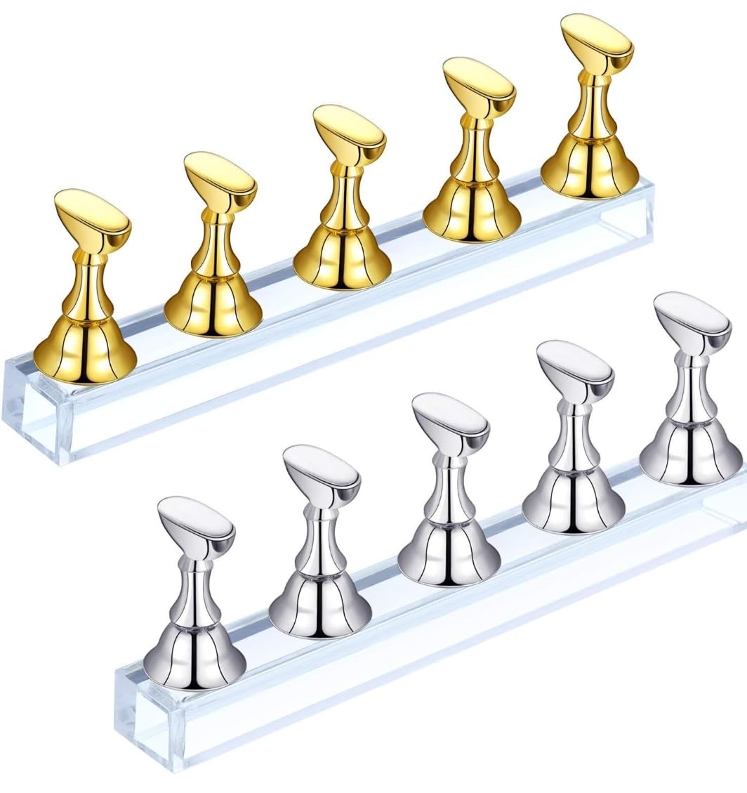 2 Sets Acrylic Nail Display Stand,Magnetic Nail Tip Practice Holders (Nail Art Stands For Salon Home,Nail Holder For Painting Nails(GOLD-SILVER)-image-49