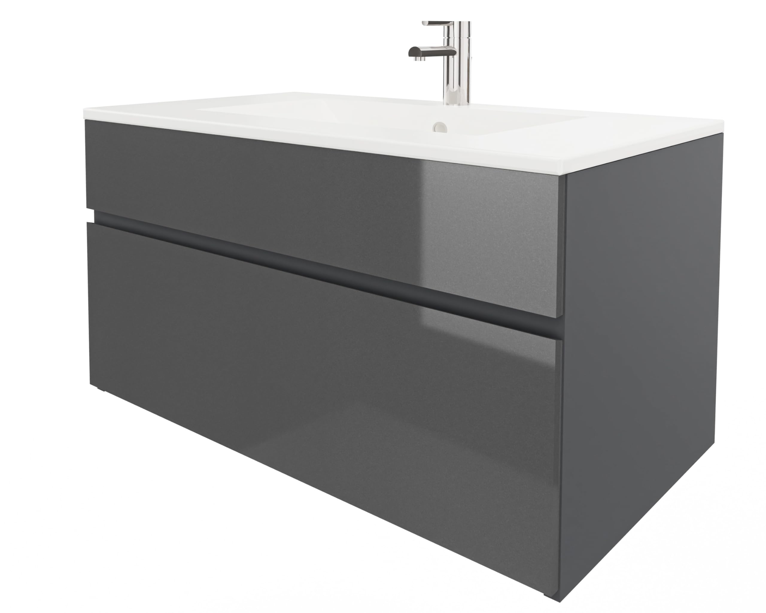 wohnartig® Stella Waschtischunterschrank – Hängend | Anthrazit | Anthrazit Hochglanz | 81,2 × 46,5 × 50 cm | Moderner Waschbeckenunterschrank mit Keramikwaschbecken | Waschbecken mit Unterschrank