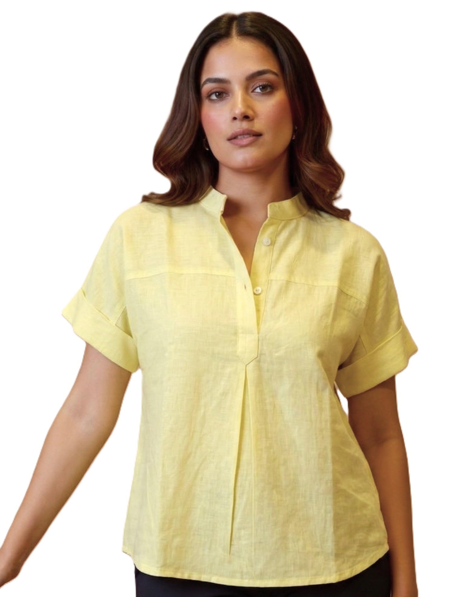 maaesa Women Solid Rayon Mandarin Neck Regular Fit Top | Short Sleeves | Lightweight & Breathable | Casual Wear & Office Wear-picture-54
