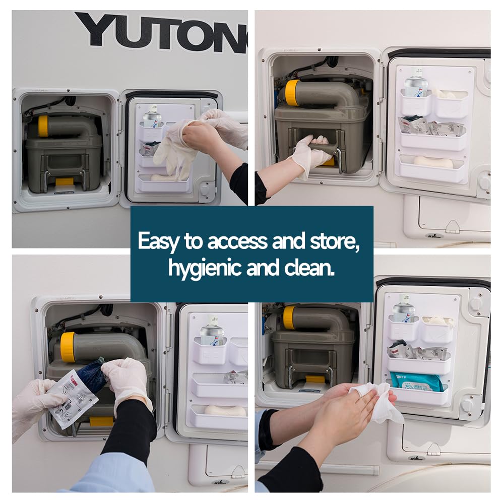 WC Serviceklappe Tür Organizer für Wohnmobil & Wohnwagen, Kassettentoilette Tür Aufbewahrung, PP Fächerregal für Abwassertank Klappe, kompatibel mit Thetford, Dometic & Fiamma (Weiß) - 3