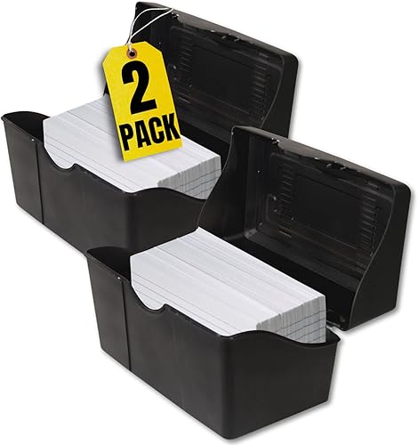 1InTheOffice Portatarjetas de índice 3x5, caja de plástico para tarjetas de índice de 3 x 5, negro, capacidad de 400 (2 unidades)