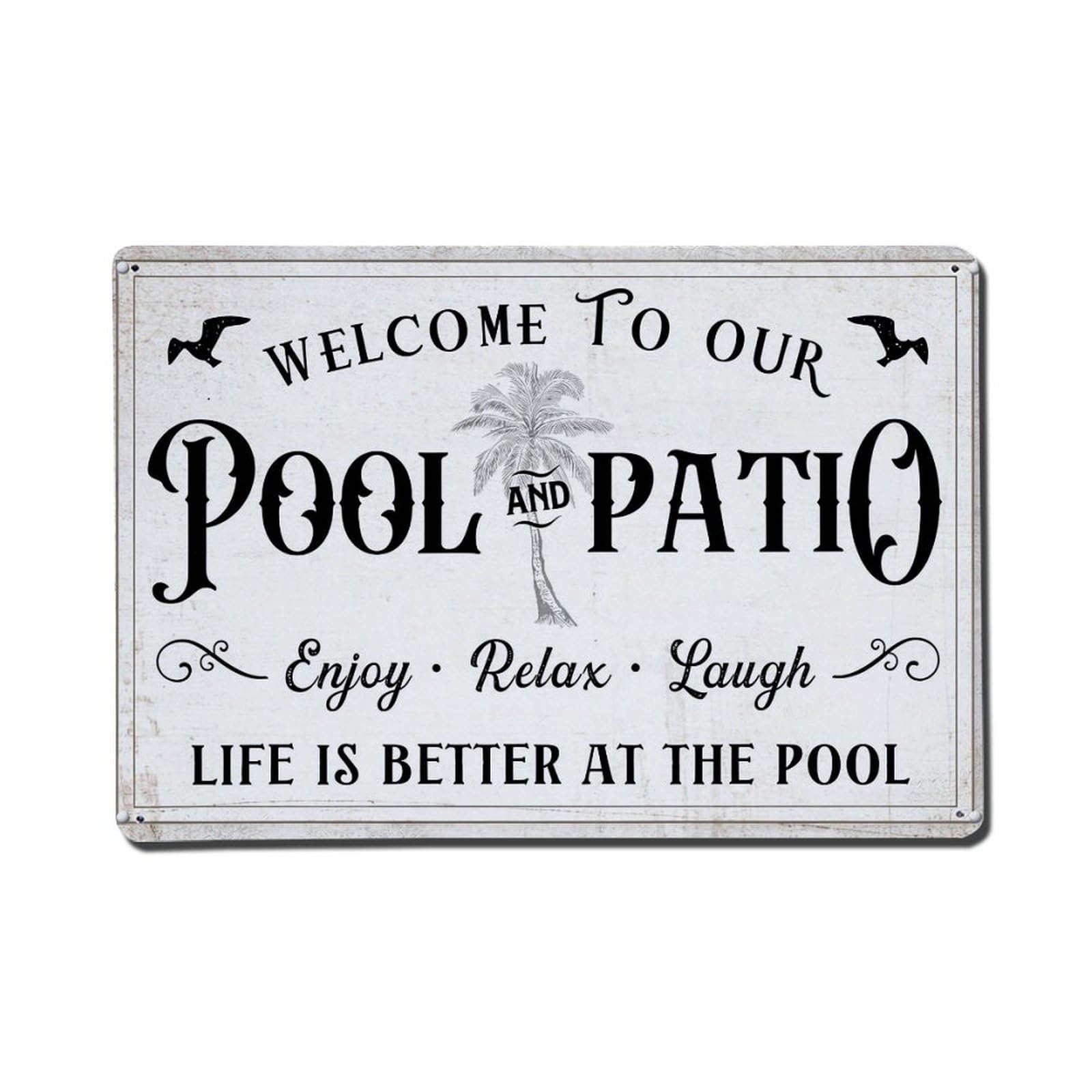 Jdfenggu Vintage Welcome To Our Pool Patio Retro Metal Tin Sign, Metal Poster For Bar, Home, Man Cave, Kitchen, Laundry Room Art Decor 8X12 Inch