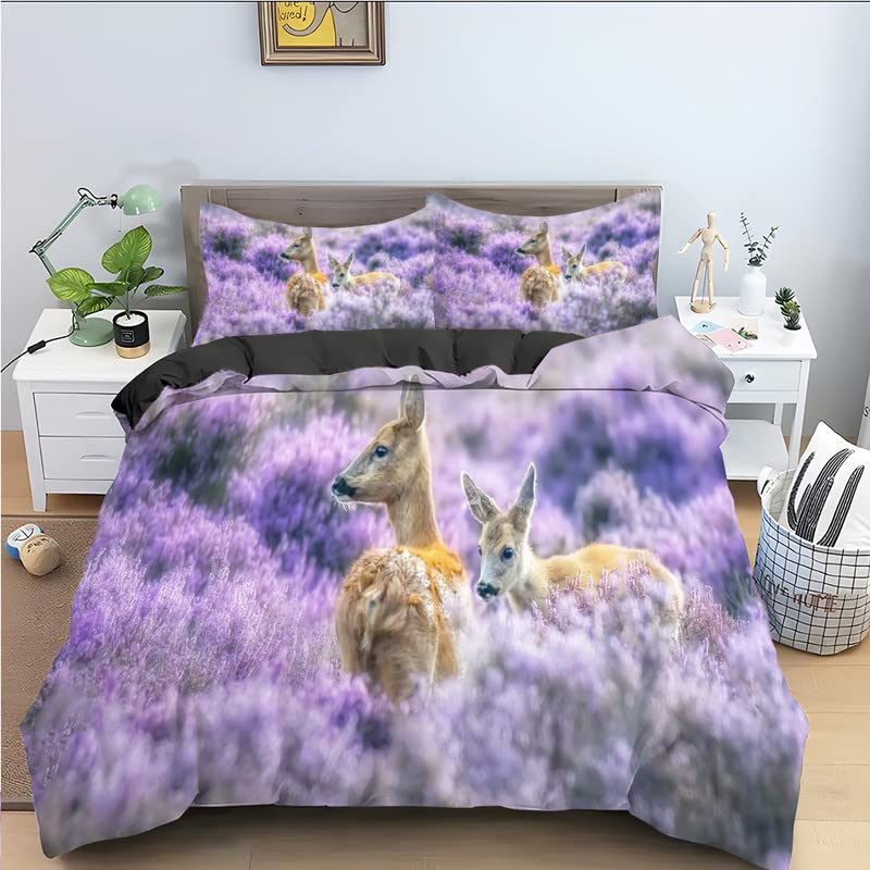 Housse de couette 240 x 260 violette microfibre parure de lit cerf avec zip