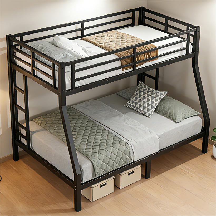 Bellemave Metal Bunk Beds Twin Over Full Size with High Guardrail & Under-Bed Storage, Twin Over Full Bunk Bed Frame with 2 Side Ladders, Heavy Duty