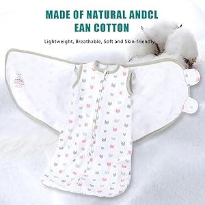 LANDICI Newborn Sleep Sack Baby Swaddle, 0-3 Months, 100% Cotton Swaddles for Newborns, 3-Way Adjustable Baby Wearable Blanket, Easy Changes Sleepsack Swaddle