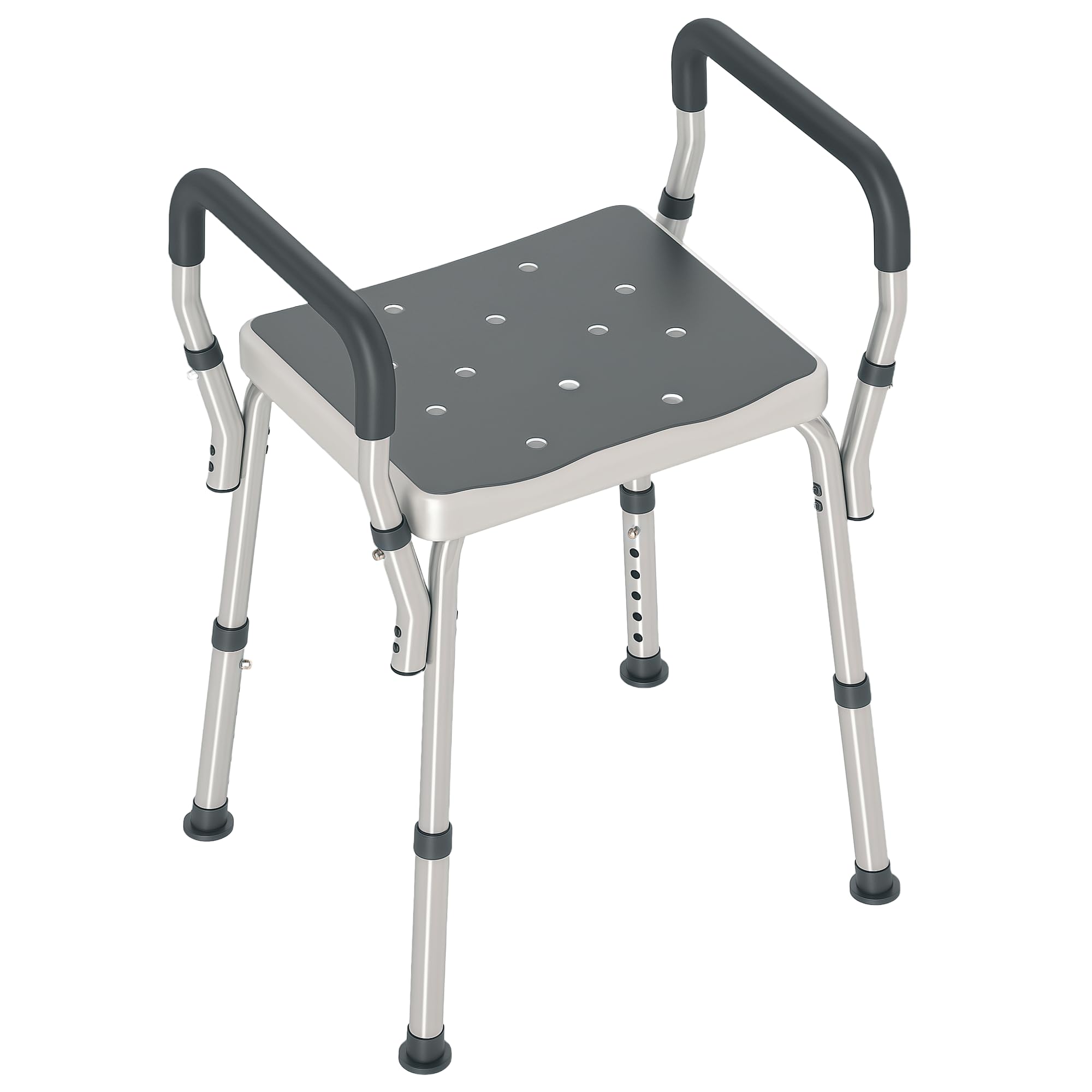 HOMCOM Taburete de Ducha Silla Ducha Personas Mayores con Altura Regulable Silla para Ducha de Aluminio Antideslizante Carga 150 kg para Ancianos y Discapacitados