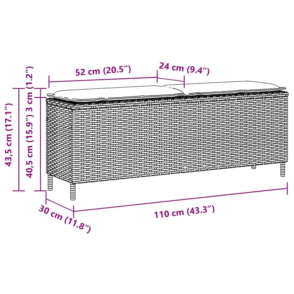 Vidaxl Gartenbank mit Kissen - Schwarzer Polyrattan - Stahlrahmen - UV-Resistent - Ideal für Terrasse, Garten oder Deck - 110x30x40,5cm