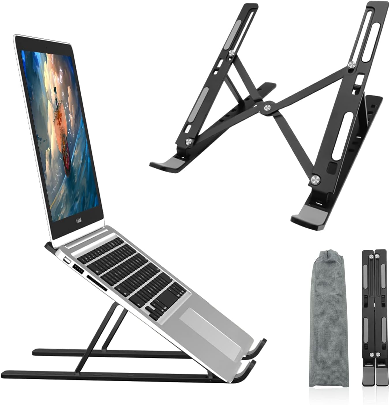 SUPRBIRD Soporte Portatil Mesa, Soporte Ordenador Portátil Plegable Ventilado con 7 Ángulos Ajustable Elevador Silicona Antideslizante Laptop Stand Compatible con Portátiles, Tableta 6-18” (Negro)