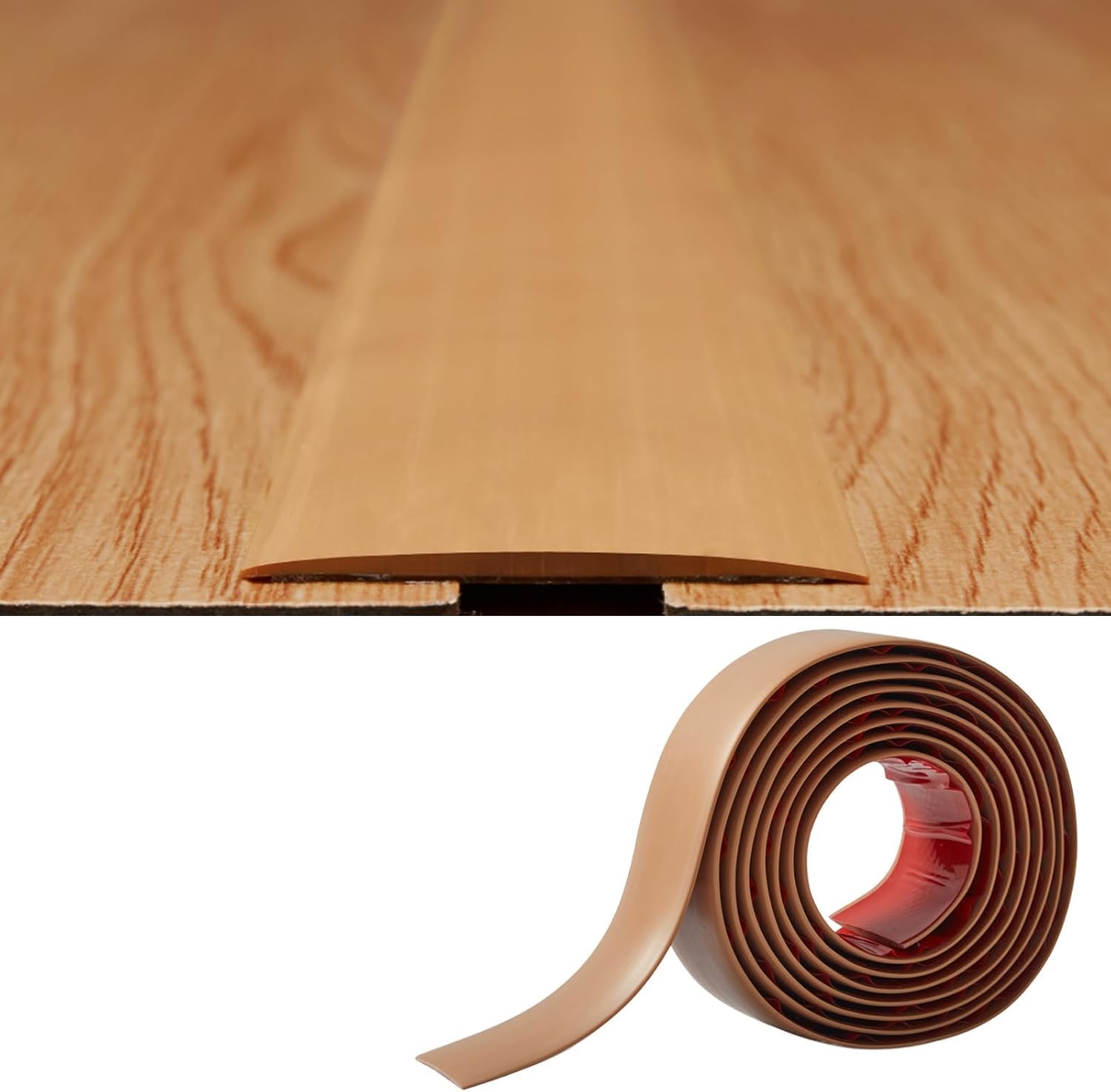 PVC Floor Transition Strip-2mm Thick×5cm Wide,Laminate Floor Cover Strips Self Adhesive Door Bar Divider Strip Flat Flooring Edge Joining Trim(9M,Light Brown) — image 1