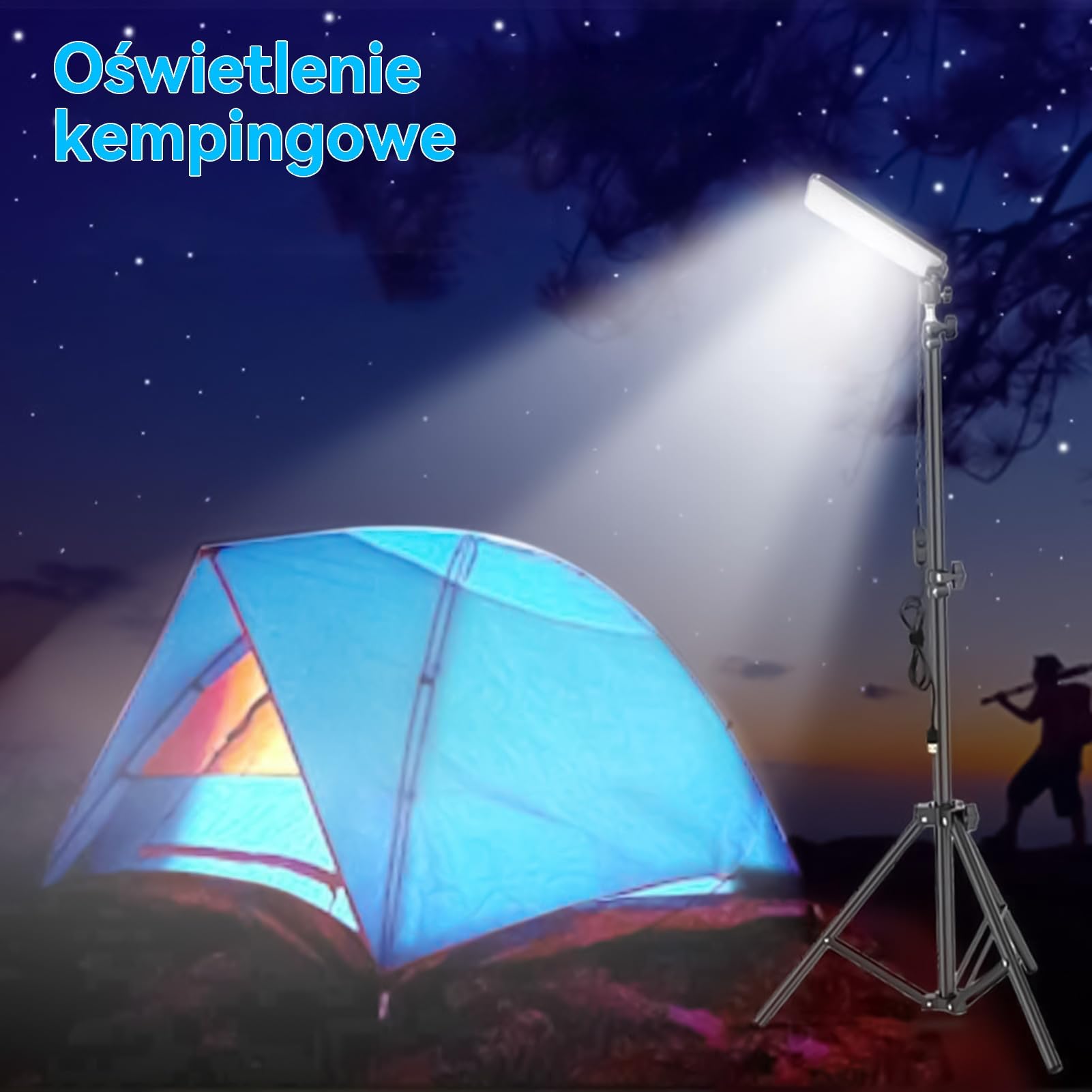 Lampa Obozowa Ze Statywem,Teleskopowe Światło do na Statywie | Oświetlenie Stołowe O Wysokiej Jasności Do Namiotu Plandekowego Warsztatu Garażu Wnętrz I Na Zewnątrz