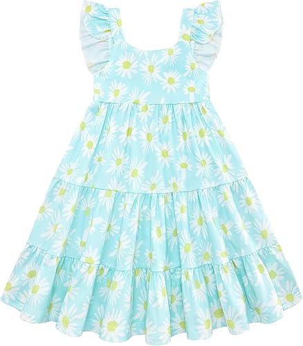 Vieille Vestido de verano para niñas pequeñas, con volantes, sin mangas, casual, vestido de playa, escalonado, vestido de princesa para 2-8 años