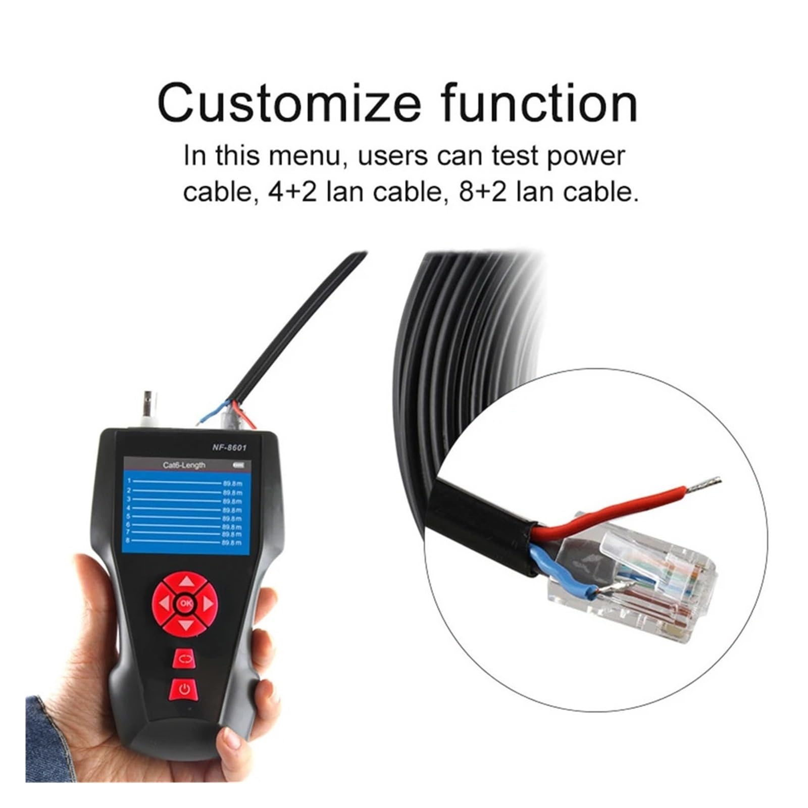 Probador De Red Multiusos con Función De NF-8601W, Probador OE/Ping, Mide La Longitud del Cable con Rastreador De Línea Remot De 8 Uds. Ligero Y PortáTil