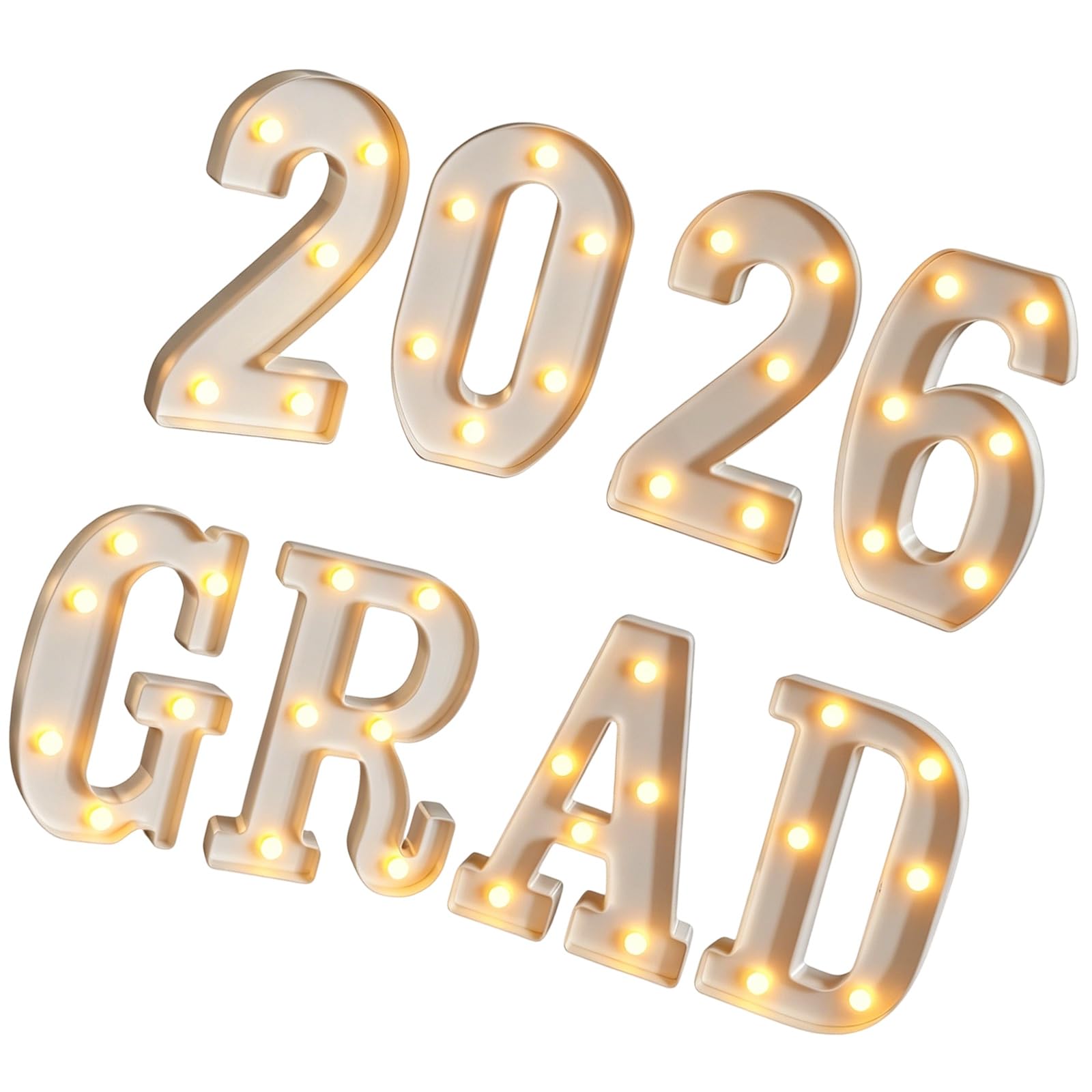 Msioytog White Class Of 2026 Celebration Decors 8 Count Light Up Letter Number For Graduation Photobooth Backdrops Table Display Graduation Photo Background Decors