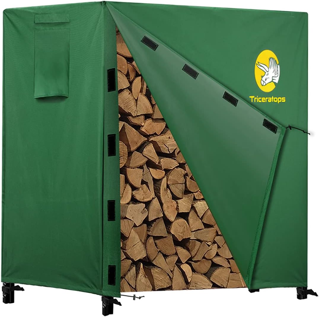 Triceratops 4FT Firewood Rack Cover, Waterproof 600D Heavy Duty Oxd Log