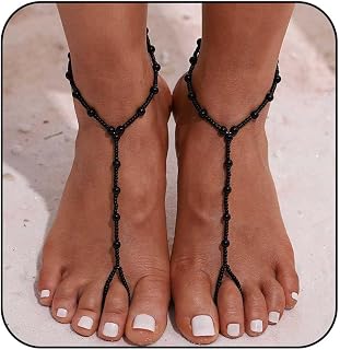 2Pcs Black Barefoot Sandals for Women Pearl Wedding Foot Chain Toe Beach Bridesmaid Ankle Bracelet Jewelry