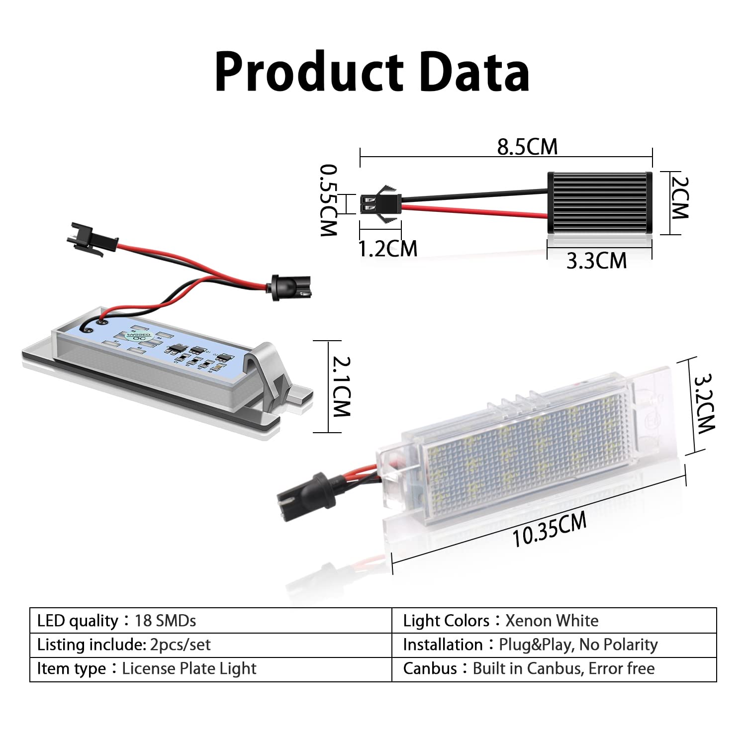 Luci Targa LED Per Fiat - Compatibili Con Punto, Seicento, Multipla - 2 Pezzi - Bianco 6500K