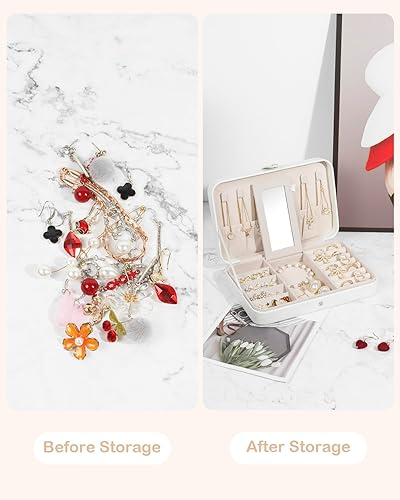 Miniatura 5 de GUKA Estuche de joyería de viaje, organizador de viaje portátil de joyería, organizador de joyería de viaje de poliuretano para anillos, aretes,