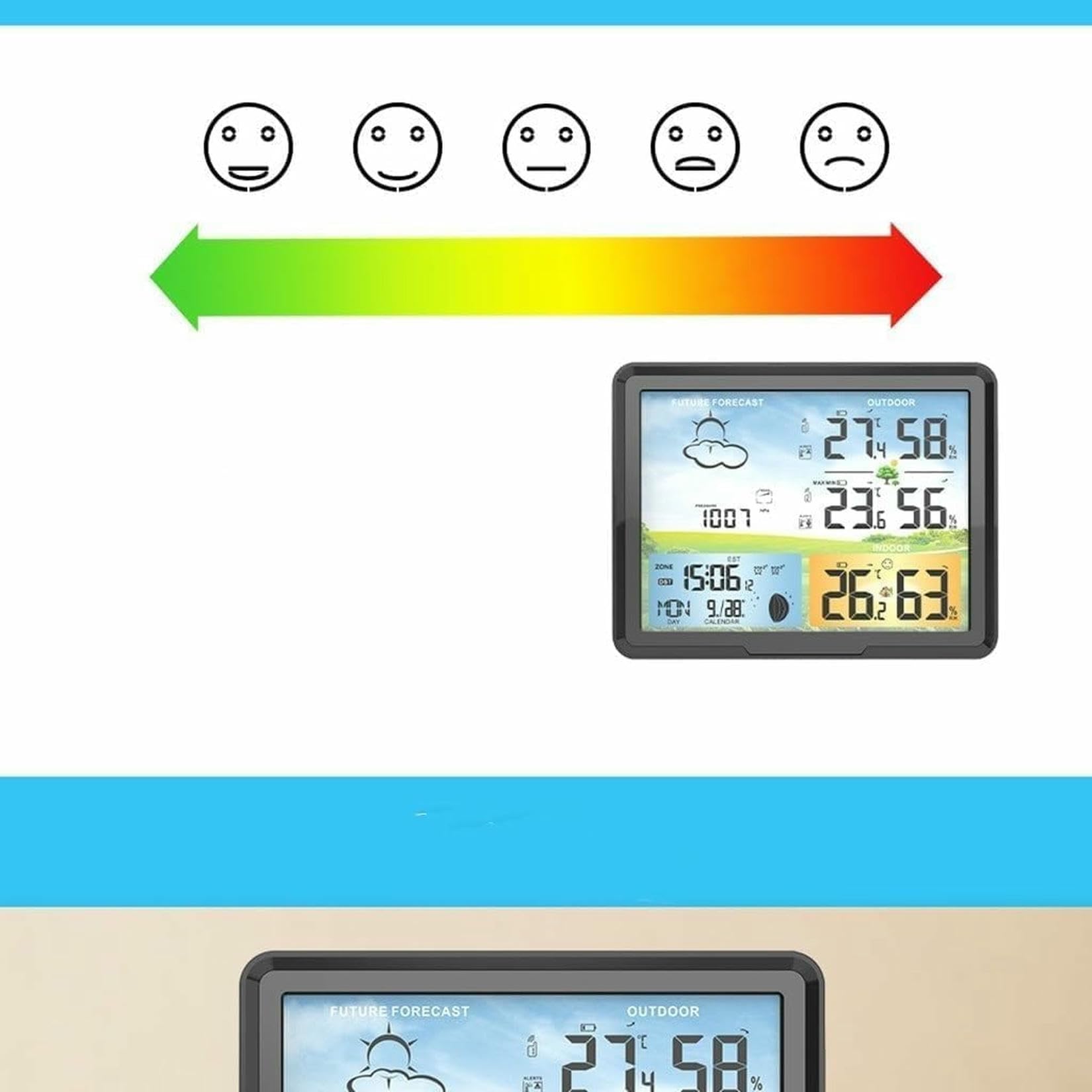 Misuratore di umidità della Temperatura Esterna Interna con Schermo A Colori Multifunzionale, Orologio Meteorologico E Allarme per Uso Domestico