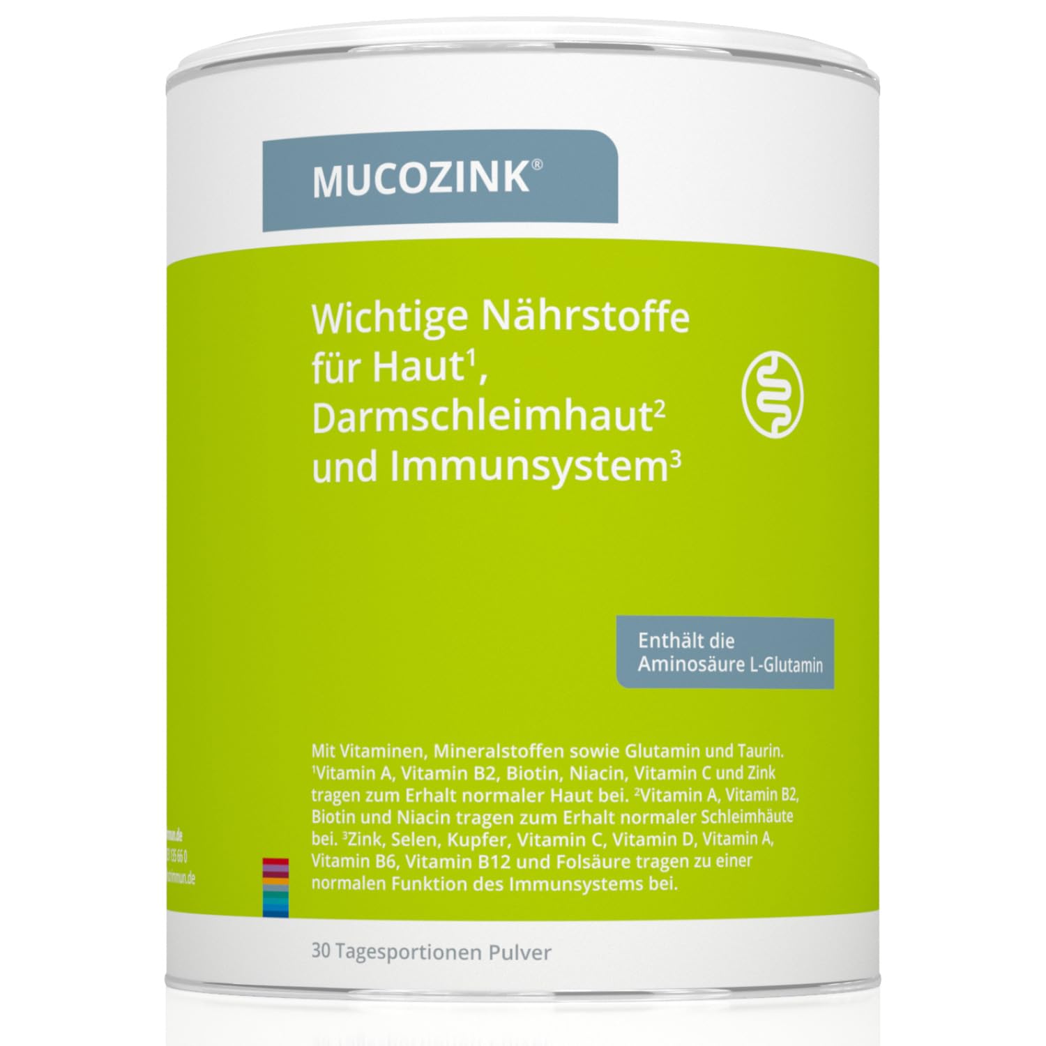 MUCOZINK® I made by nutrimmun I Für 30 Tage I Umfassender Mikronährstoffkomplex I Vitamine I Mineralstoffe I 2g L-Glutamin I Taurin I Pulver I Vegetarisch I Glutenfrei I Laktosefrei I Laborgeprüft