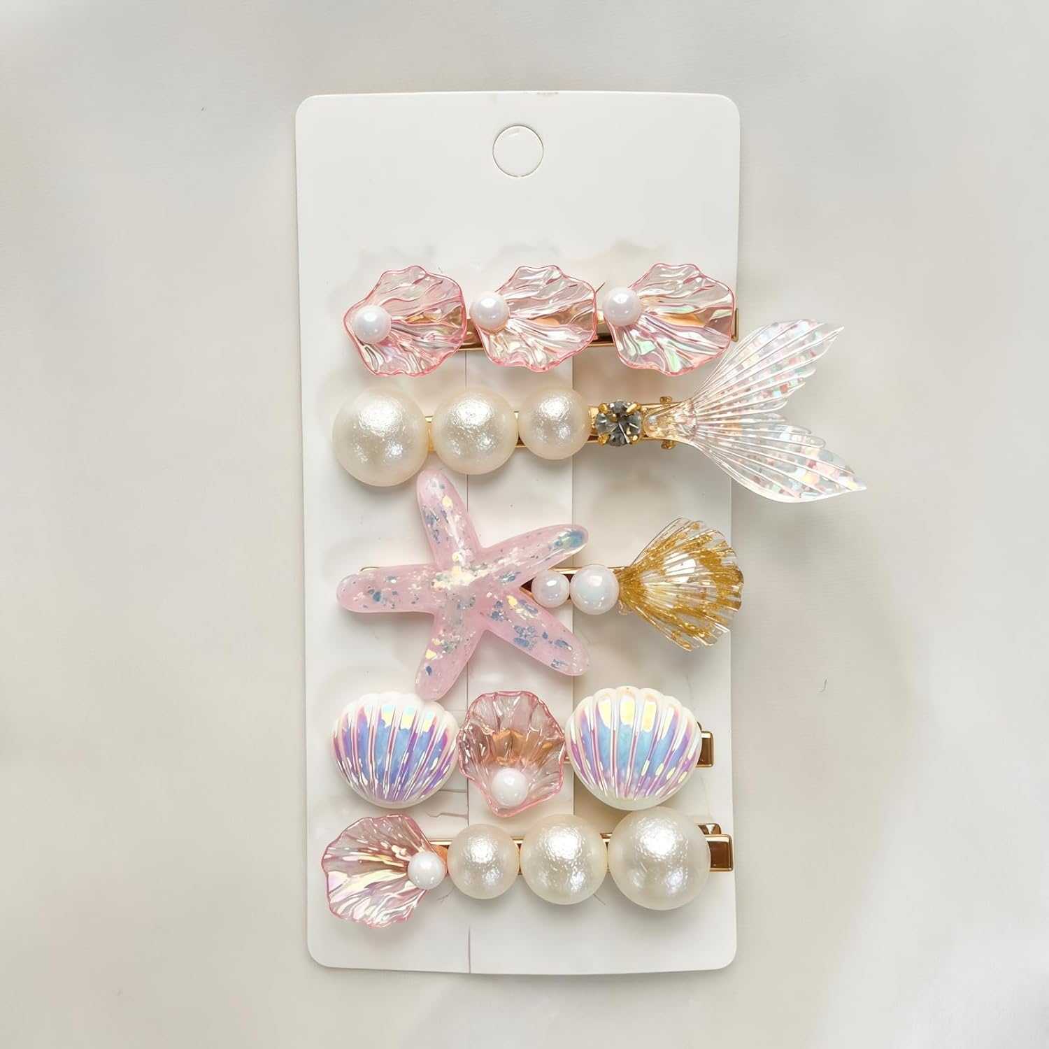 Starfish Hair Clips Set, 5 PCS Mermaid Seashell Clips for Women, Small Ocean Hair Clip for Mermaid Beach Costume Party, Cute Pink Sea Shell Hair Clips for Valentine's Day, Birthday Gifts