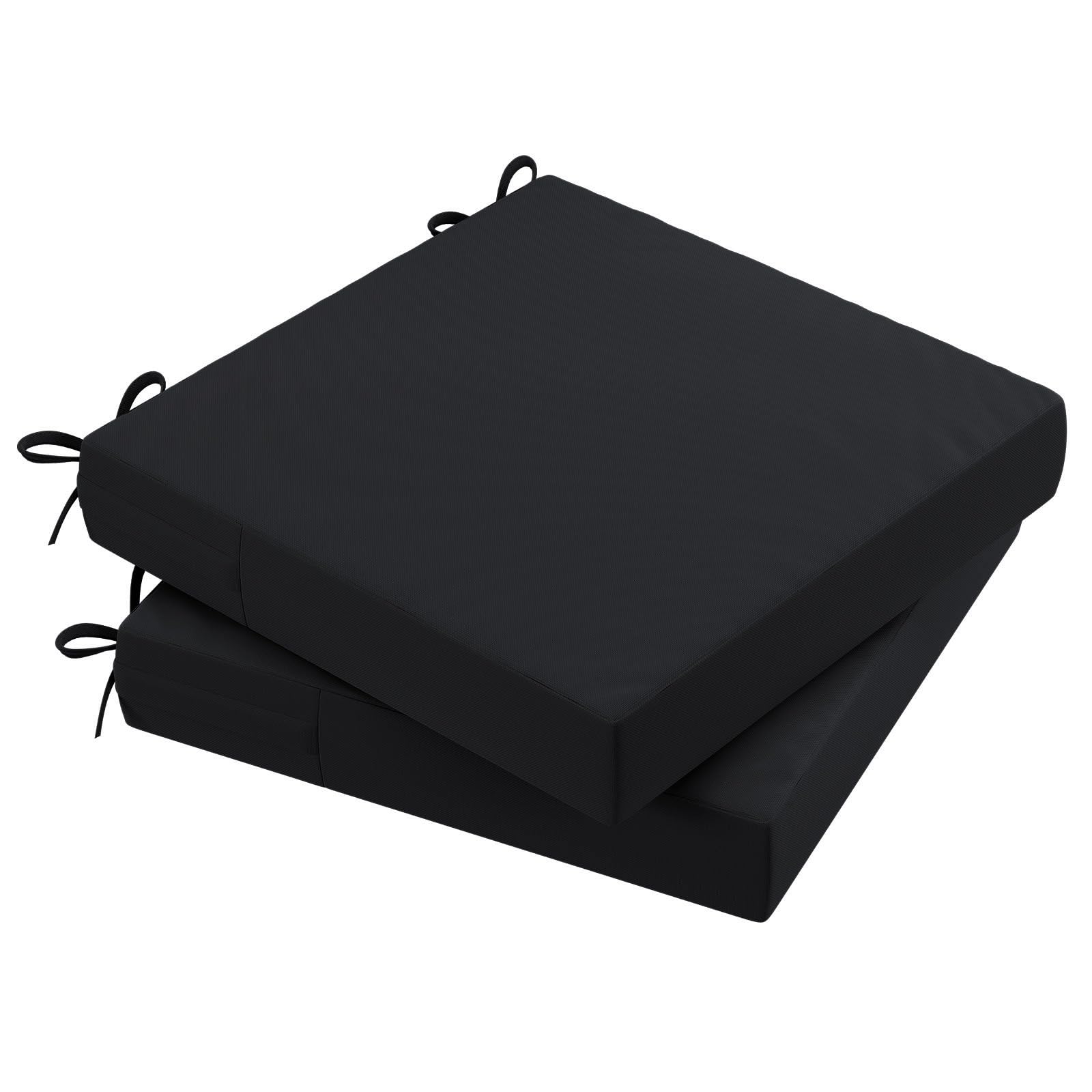 AAAAAcessories Outdoor Seat Cushions for Chairs, Waterproof, Fade-Resistant Patio Furniture Replacement Cushions, 20" x 20" x 3", Set of 2, Black