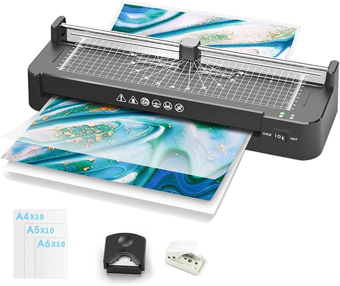 Plastificatrice A3, Plastificazione A Caldo E A Freddo, Con Taglierina Carta, Riscaldamento Rapido In 2 Minuti, Velocità 355 Mm/min, Perforatrice E Arrotondatrice Per Angoli, Per Formati A3, A4,