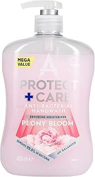 Astonish Protect and Care Kind to Skin Moisturising Anti-Bacterial Hand Wash Soap, Peony Bloom, 600ml