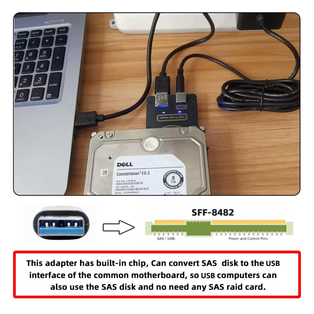 Cablecc SFF-8482 SAS 29Pin a 5 Gbit/s USB 3.0 Adattatore RAID per dischi rigidi con chipset e alimentazione (richiede alimentazione 12 V/3 A)