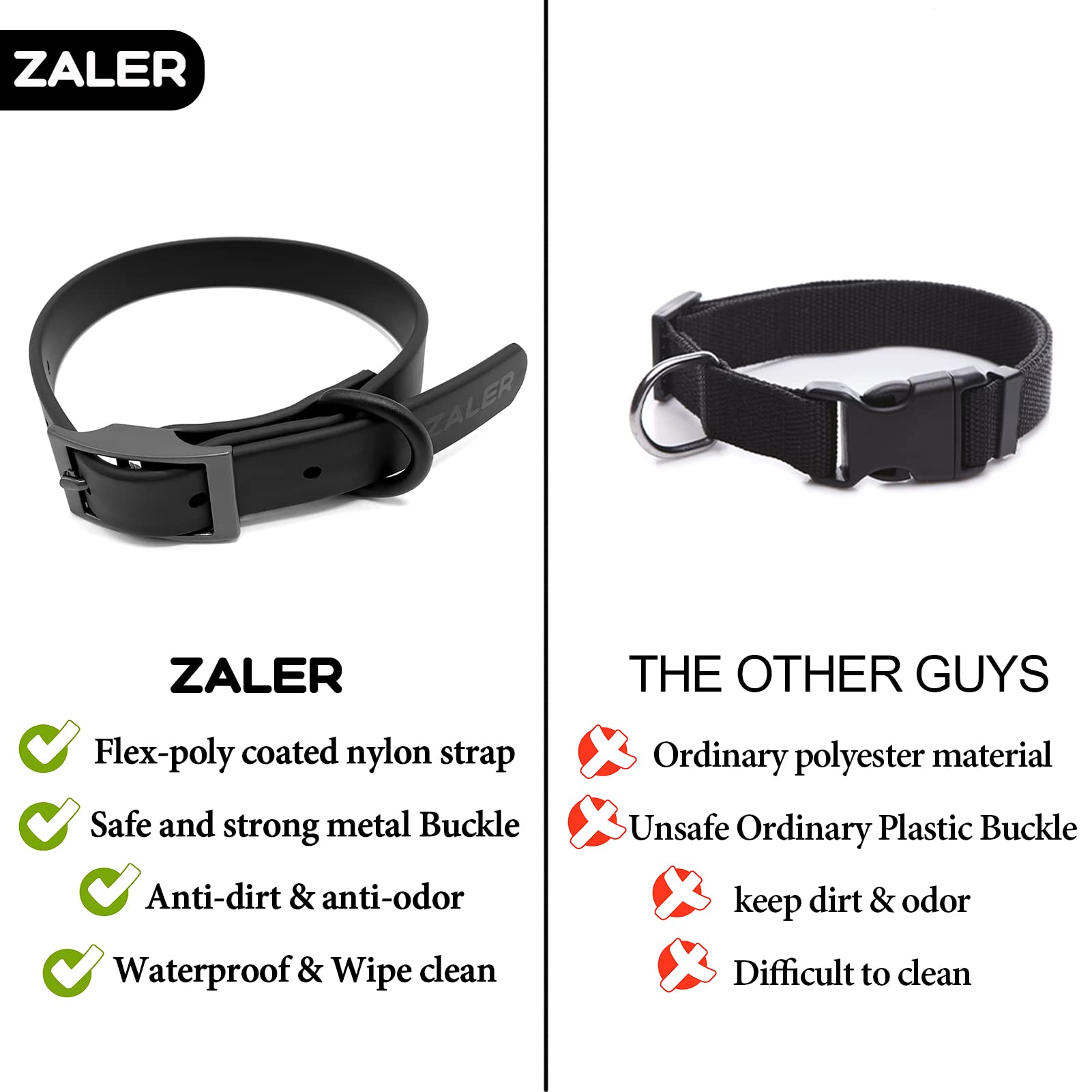 ZALER Collar impermeable para perro, ajustable, a prueba de olor, fácil de limpiar, collares suaves y cómodos para perros grandes, medianos y pequeños (M, negro, 1 unidad)