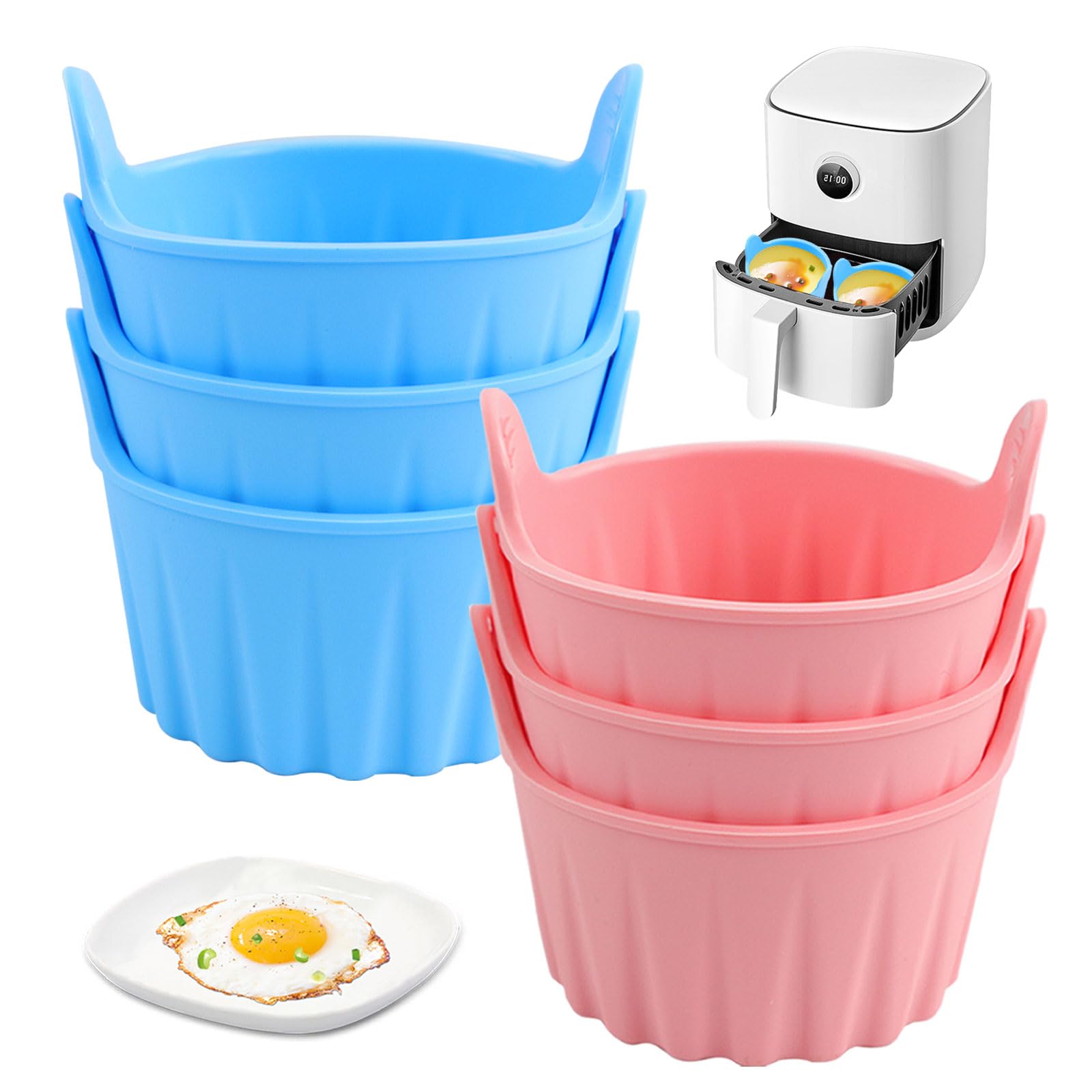 6 stuks spiegeleivorm siliconen, antiaanbaklaag, eiervorm voor gekookte eieren, spiegeleivorm, siliconen muffinvormpjes, luchtfriteuse, airfryer-oven, voor muffins, cupcakes (blauw