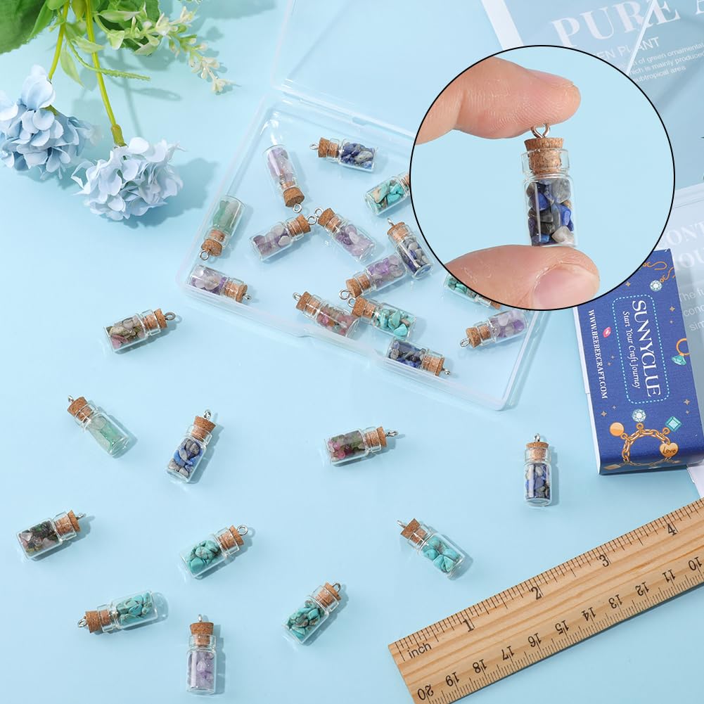 SUNNYCLUE 20 Mini Bottiglie Dei Desideri In Vetro Con Tappo Di Sughero E Perno A Occhiello – Ciondoli Per Collane Fai Da Te, Decorazioni Feste, 30x19.5 Mm