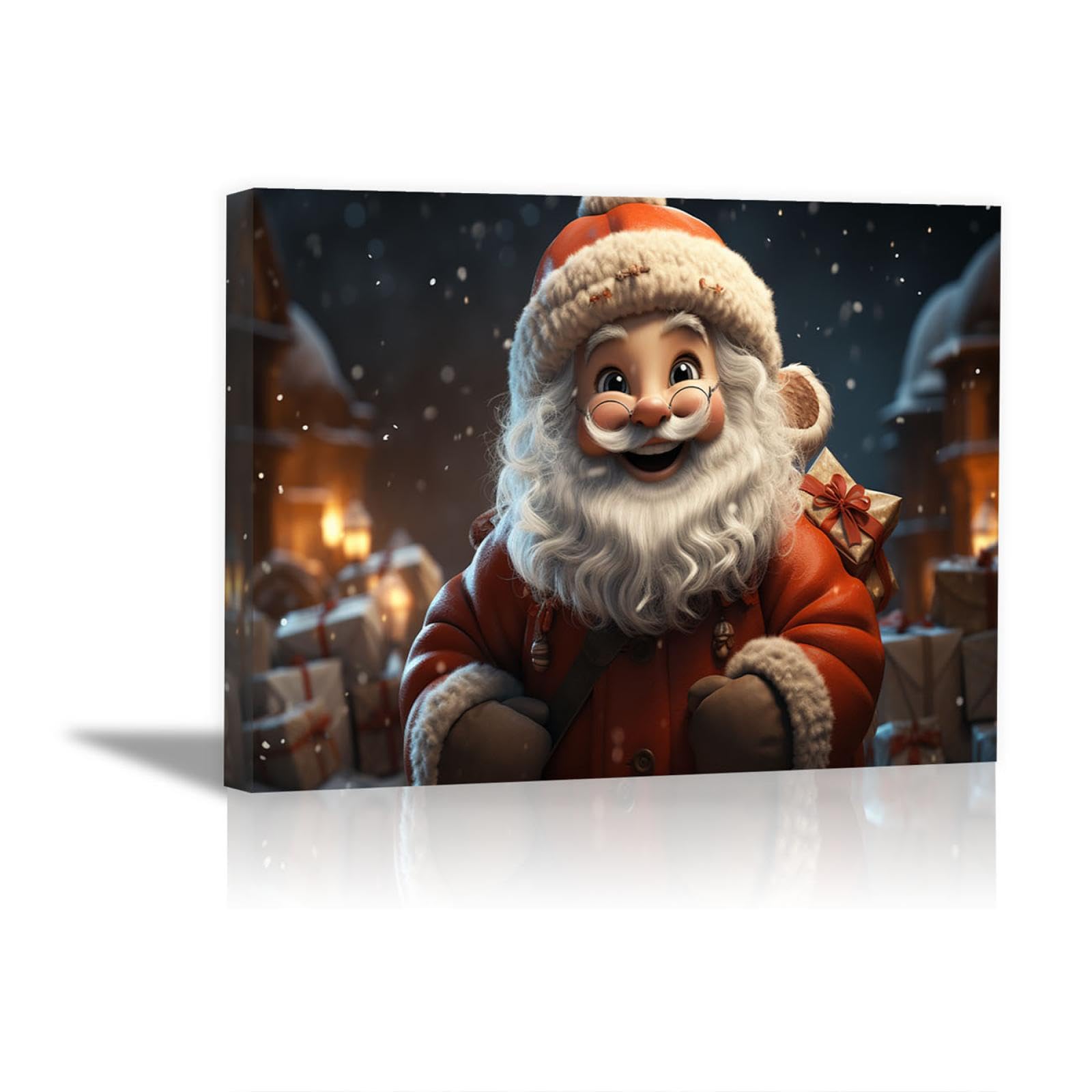 JOSUE Navidad Cuadros Y LáMinas Lienzo,Regalo de santa sonriente Rojo blanco Cuadro Cartel Sala De Estar Cuarto De BañO Comedor-50x70cm Enmarcado