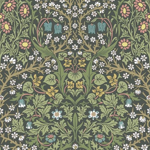 VEELIKE Vintage William Morris Blackthorn Wallpaper Peel and Stick Victorian Meadow Floral Wallpaper for Bedroom Bathroom 17.7x118 Removable Self Adhesive Contact Paper for Cabinets Shelves Walls