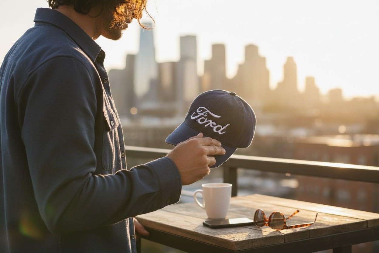 Ford Baseballkappe mit Schnalle, groß, marineblau, schwerer Twill, offizielles Ford-Lizenzprodukt