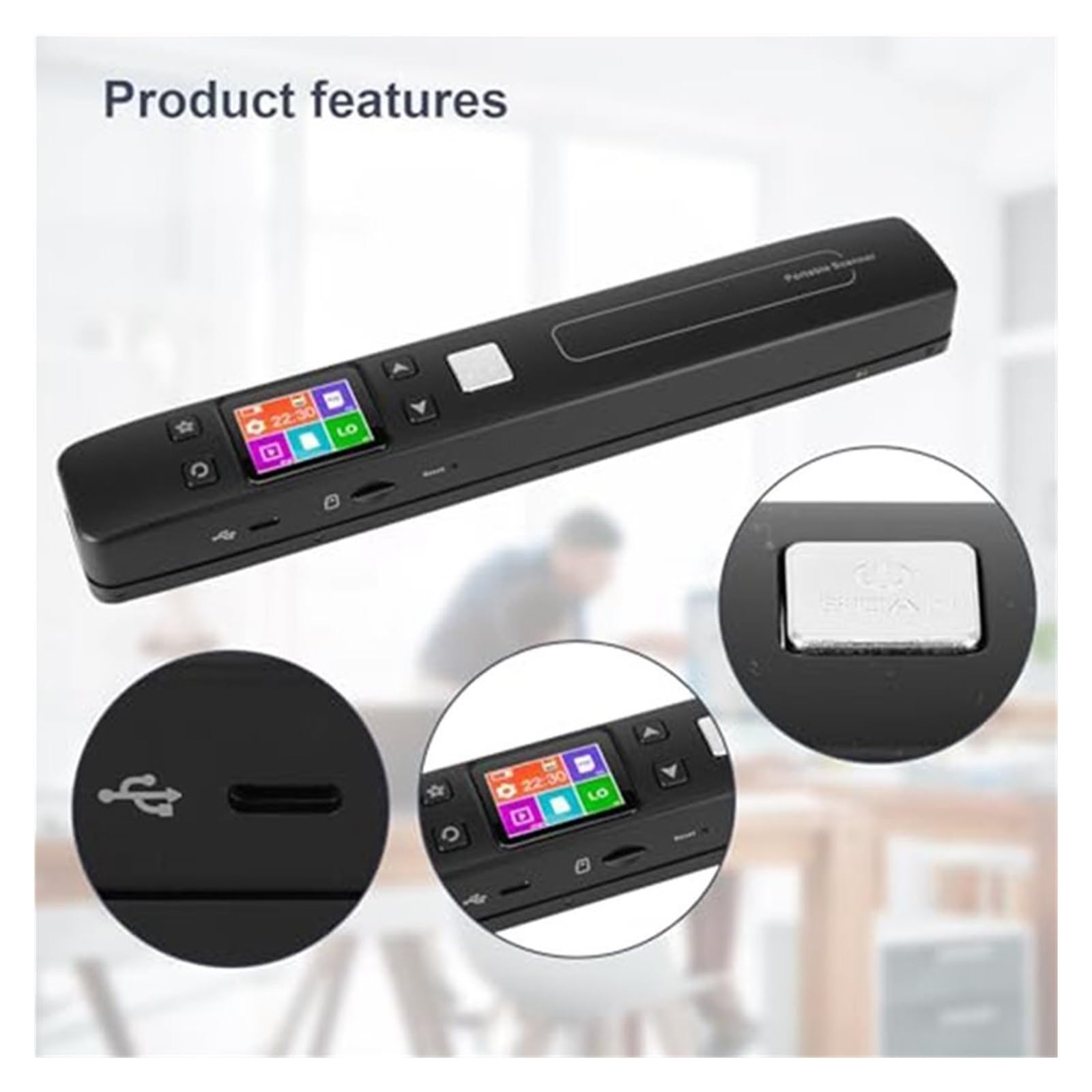 Scanner de Documents, Scanner de Documents Portable – WiFi et Scanner Rechargeable, Prend en Charge JPG/PDF
