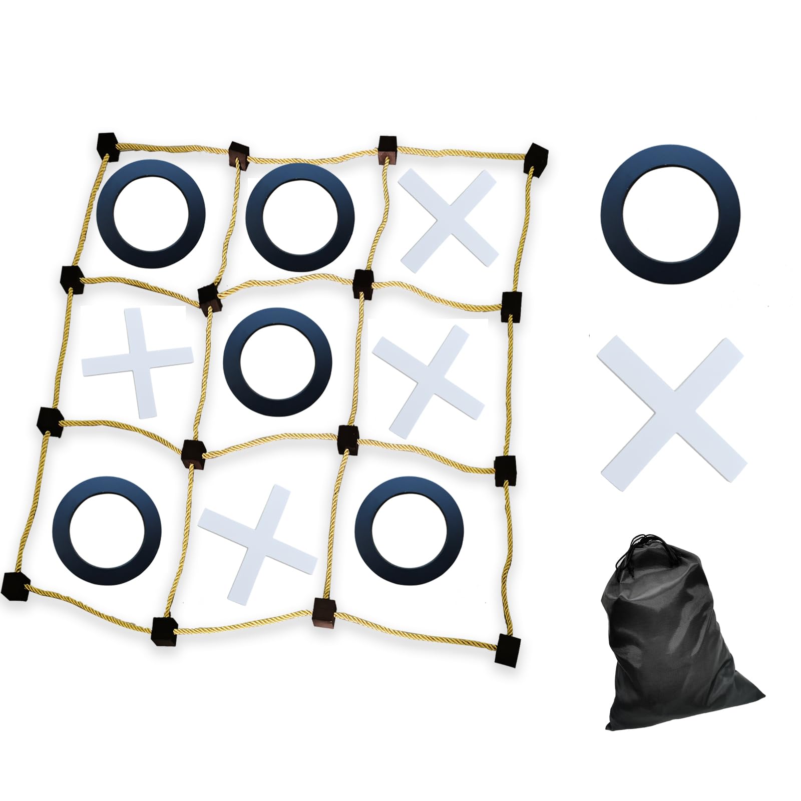 Tic Tac Toe Game (3ft X 3ft),Tic Tac Toe Outdoor Game(Instant Setup, No Assembly),Big Wood X & O Pieces with Rope Game Board and U-Shaped Ground Nail
