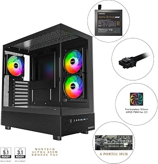 Montech XR Cam Panel Oyuncu Kasası Siyah + Alpha 8
