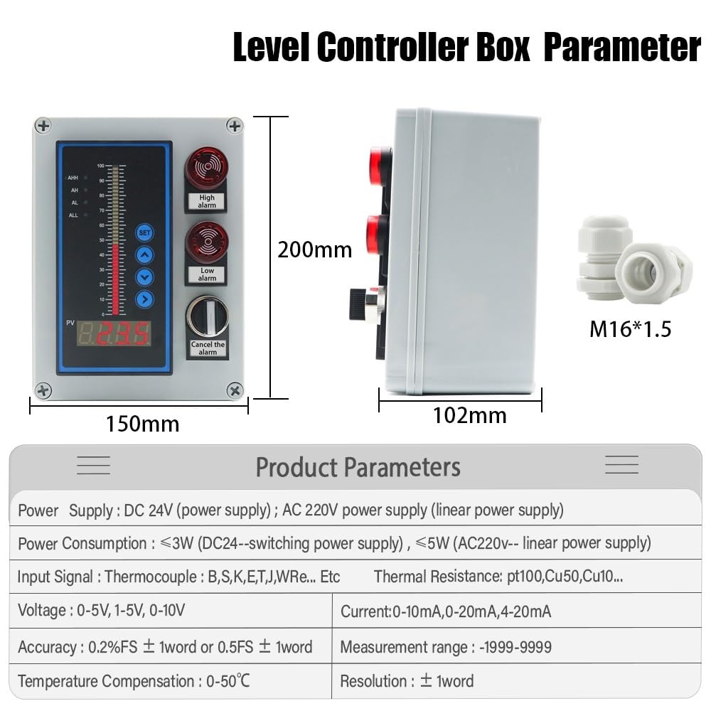 Transmisor de Nivel Integral a Prueba de Agua de 4-20 mA, Controlador de Sensor de Nivel de Agua, Aceite líquido, Caja de Montaje con Interruptor de Flotador(5m Range 5m Cable)