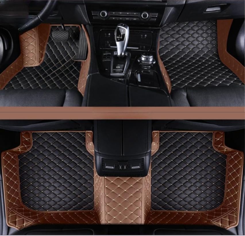 Customized Artificial Leather Car Floor Mats - Waterproof, Anti-Slip, Suitable for Cars, SUVs, MPV- Protect Your Vehicle's Interior from Dirt and Debris (Black Rice/Brown)