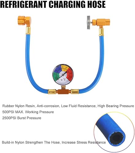 Miniatura 6 de JIFETOR Manguera de carga de CA con manómetro, kit de recarga de refrigerante R134A para automóvil, aire acondicionado automático, manguera de carga