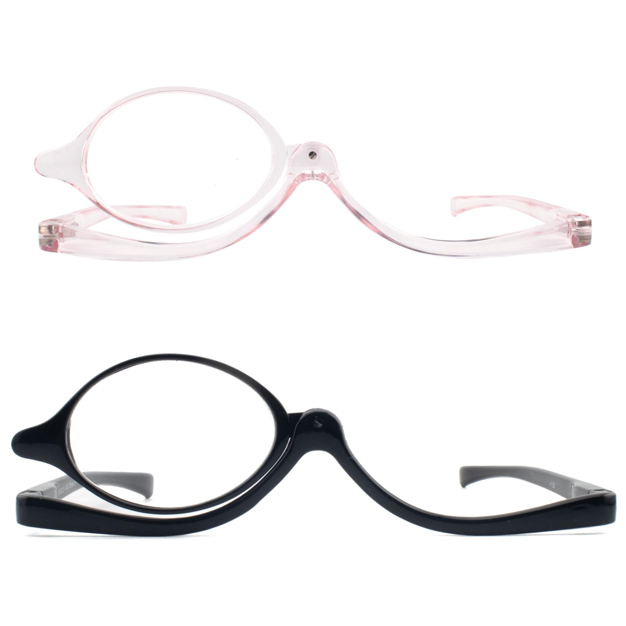 FEIVSN 2 Pack Makeup Reading Glasses for Women Flip Down Cosmetic Magnifying Readers Make Up Eyeglasses Spring Hinge, Black/Pink, +2.50